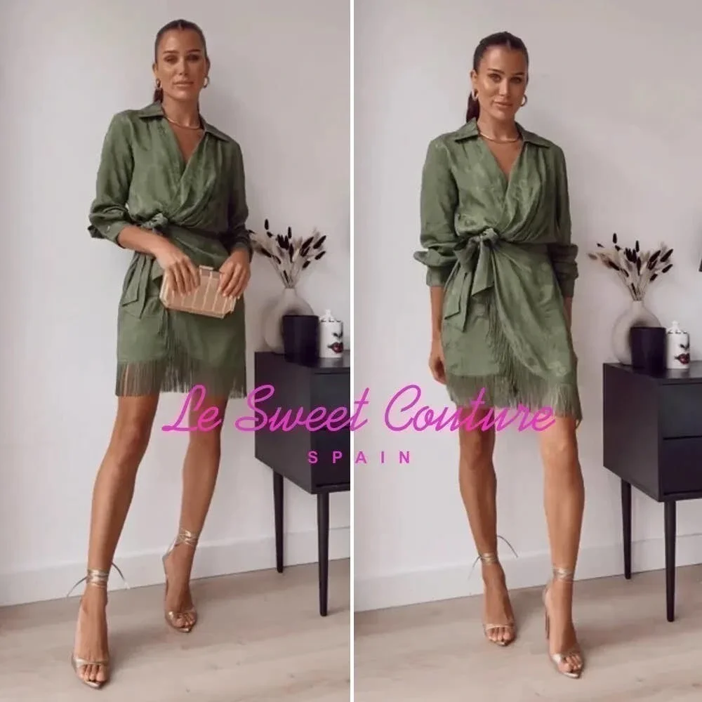 ZARA fringed Jacquard wrap dress green 2157/035 - Picture 10 of 16